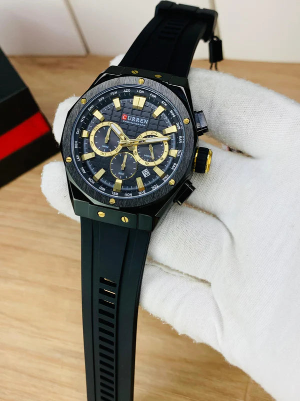 CURREN 8464 - Chronograph Working Rubber Strap Watch For Men