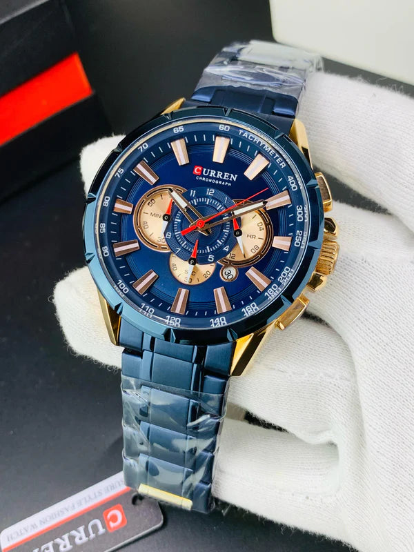 CURREN 8363 - Stainless Steel Chain Chronograph Working Watch For Men's