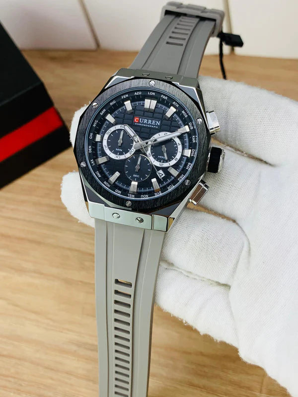 CURREN 8464 - Chronograph Working Rubber Strap Watch For Men