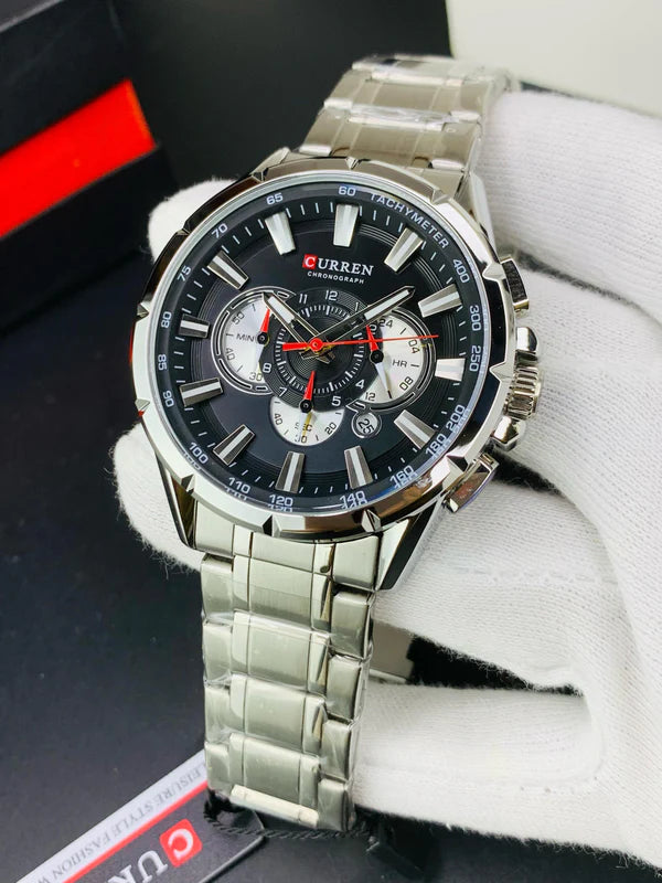 CURREN 8363 - Stainless Steel Chain Chronograph Working Watch For Men's