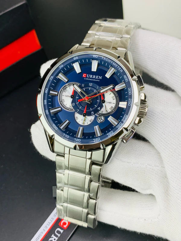 CURREN 8363 - Stainless Steel Chain Chronograph Working Watch For Men's