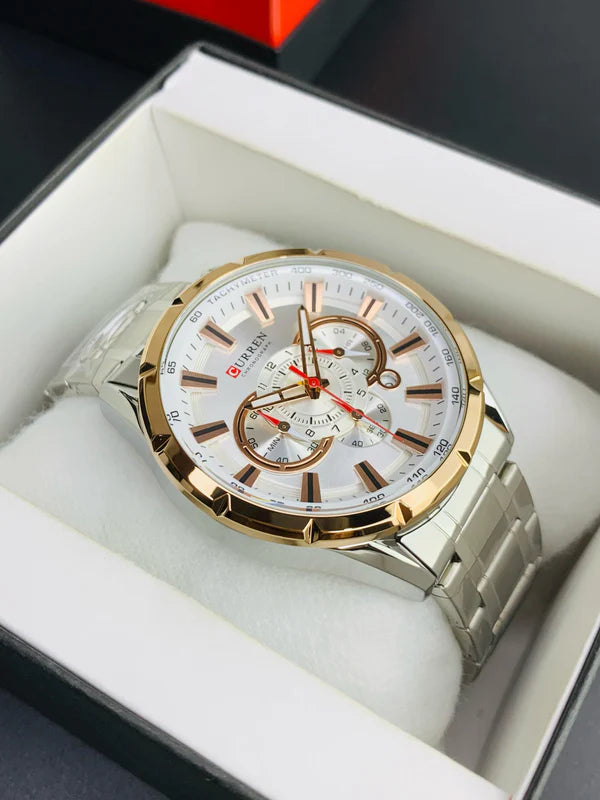 CURREN 8363 - Stainless Steel Chain Chronograph Working Watch For Men's