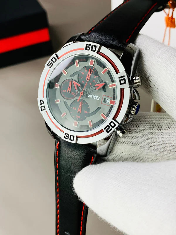 SKMEI 9156 - Leather Belt Chronograph Working Watch For Men's