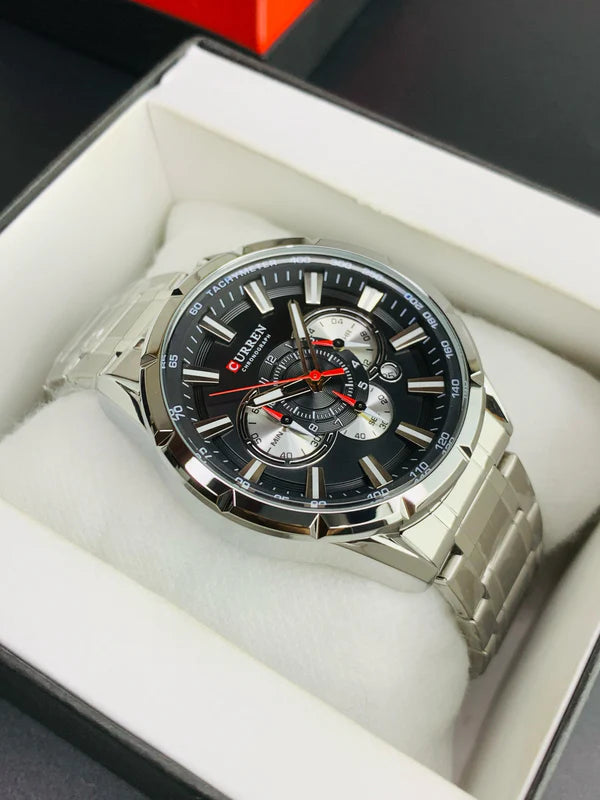 CURREN 8363 - Stainless Steel Chain Chronograph Working Watch For Men's